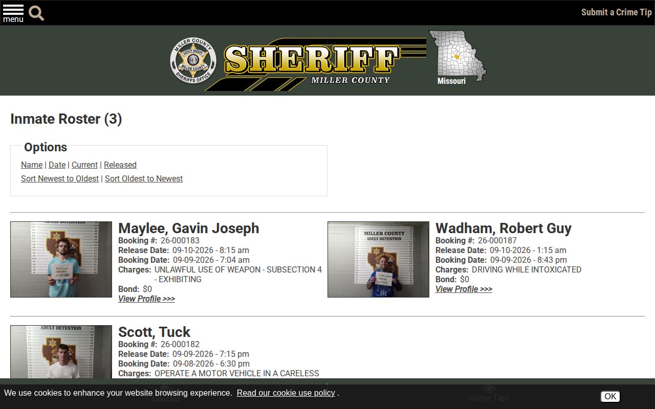 Miller County Sheriff 48-hour release roster interface