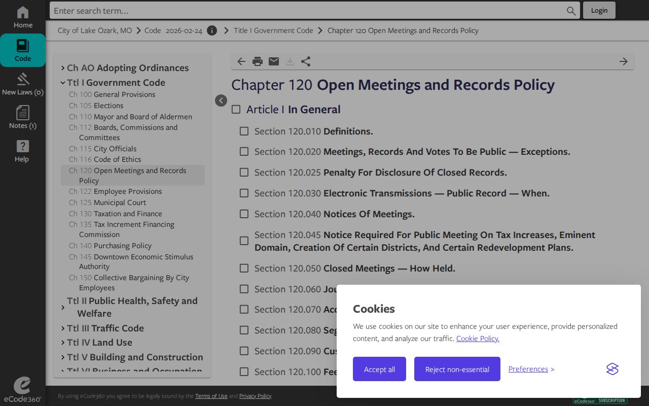 Lake Ozark municipal open-records chapter for Miller County arrest records