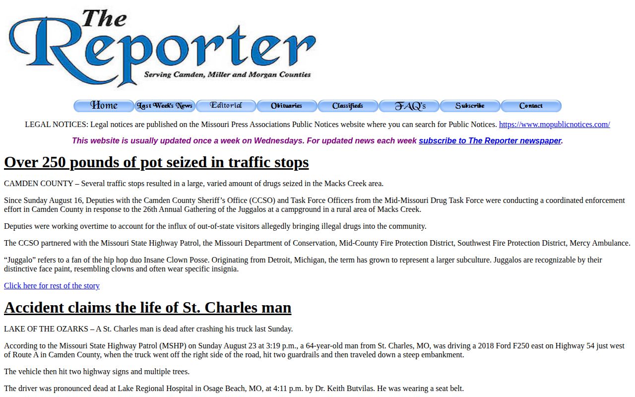 The Reporter weekly local news archive covering the Miller County area