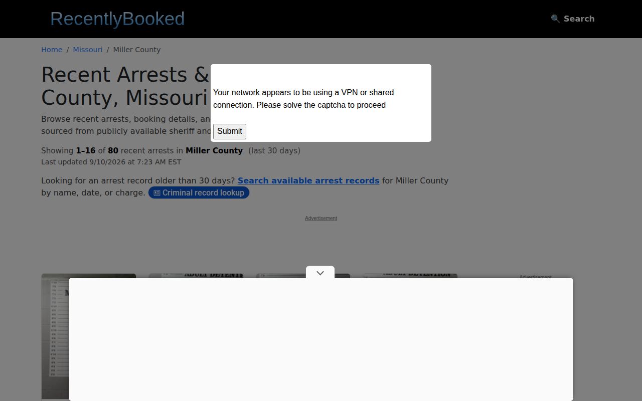Unofficial RecentlyBooked Miller County index page